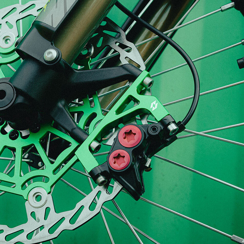 Full-E Charged Front Brake Caliper Bracket for 250mm Oversized Disc Green