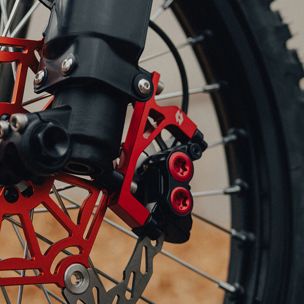 Full-E Charged Front Brake Caliper Bracket for 250mm Oversized Disc Red